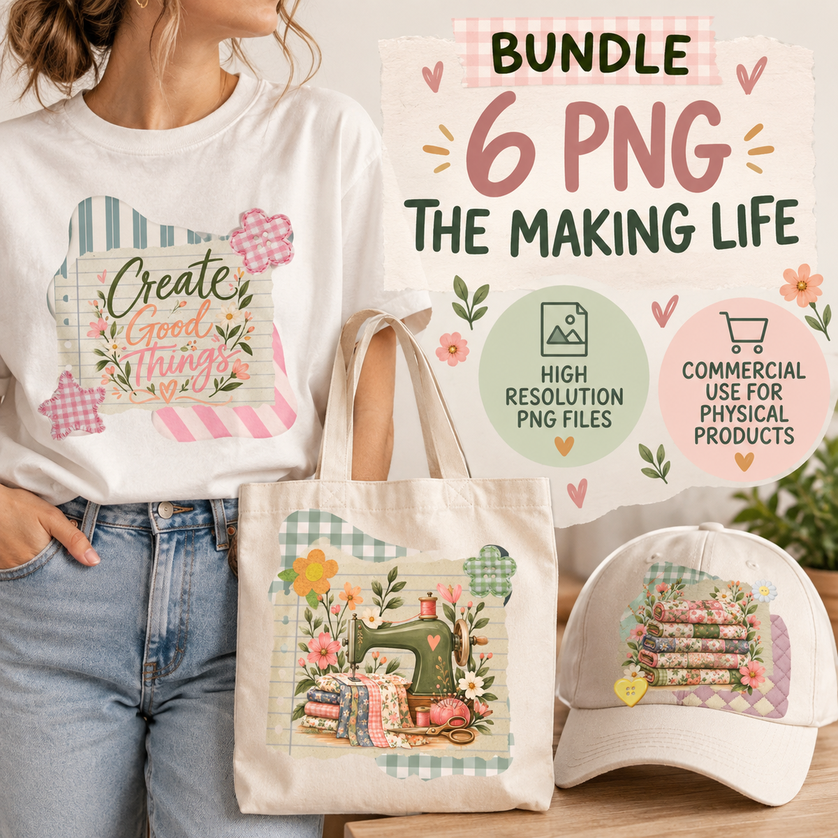 The Making Life PNG Bundle | 6 Maker Designs | Sewing Crochet Quilting Knitting PNG | Commercial Use Craft Designs
