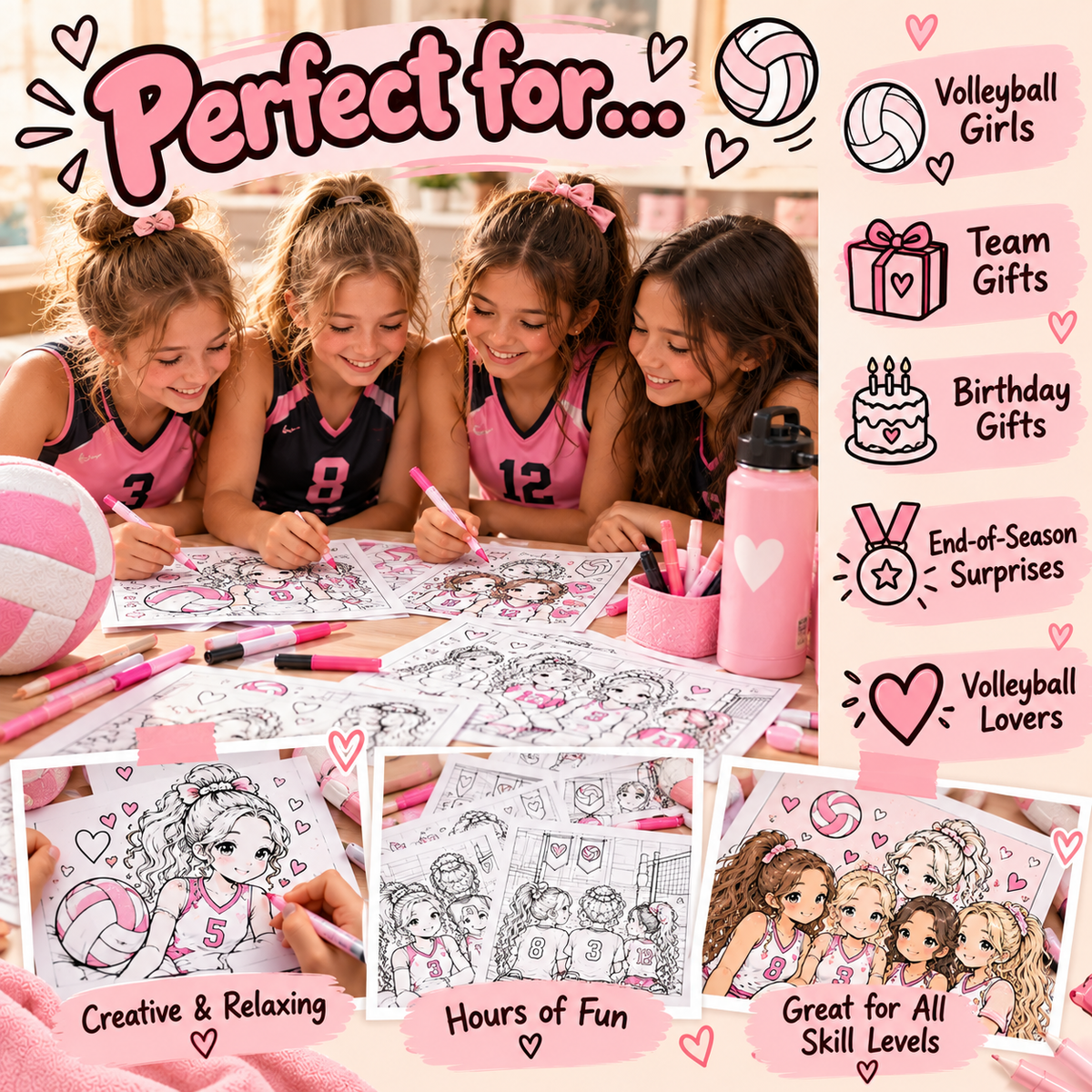 Volleyball Girls Coloring Book Printable PDF | Volleyball Coloring Pages for Girls | Kids Sports Activity Book | Instant Download